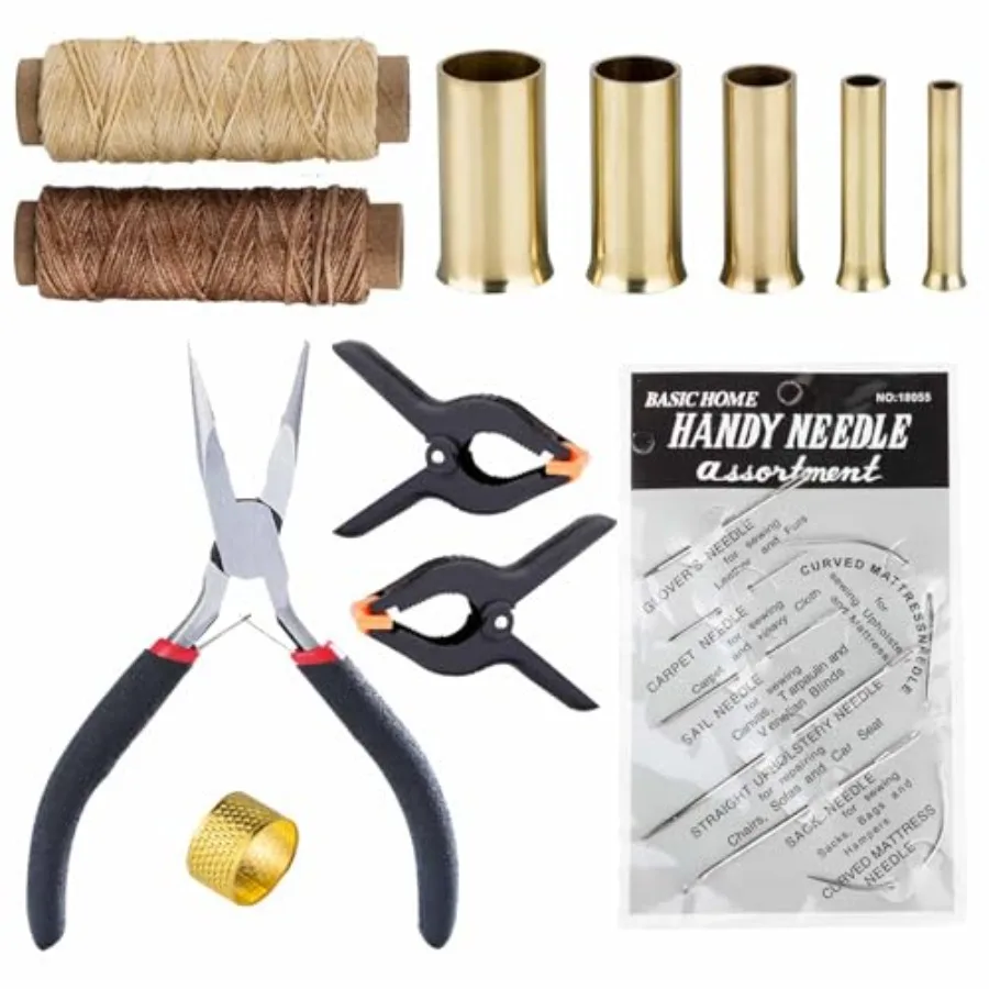 

Набор инструментов для плетения корзин из сосновых игл: принадлежности для плетения из ротанга с инструментом для намотки, вощеной нитью, иглой и наперстком.