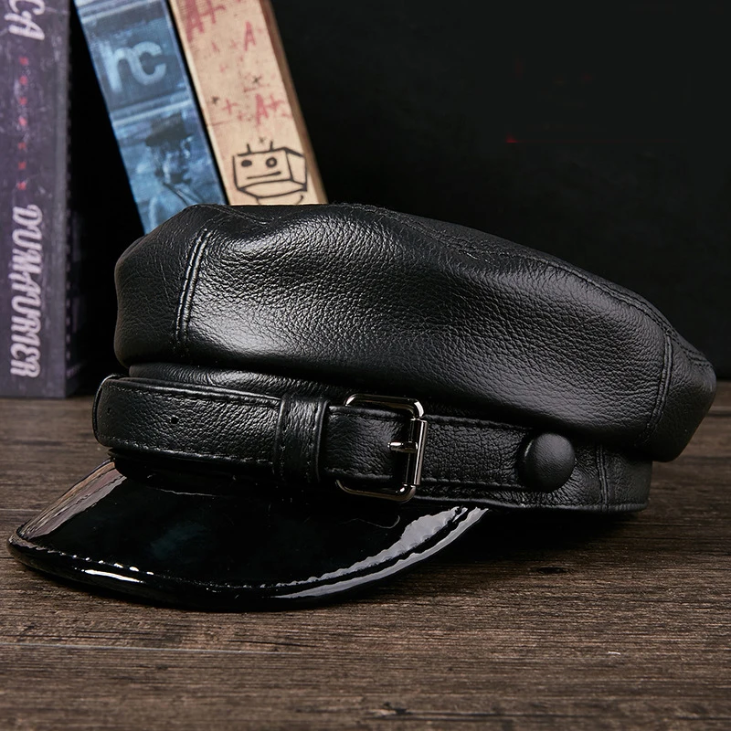 

Autumn/Winter Korean Style Cowhide Leather Caps - Thin Flat - Top & Duckbill Hats for Middle - Aged Men, Youth & Students