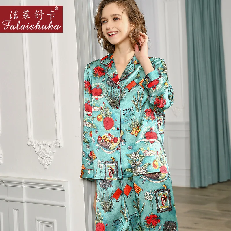 

Sweet sexy 100% silk pajamas sets women sleepwear long sleeves Korean Elegant pure genuine silk womens pyjamas T8220