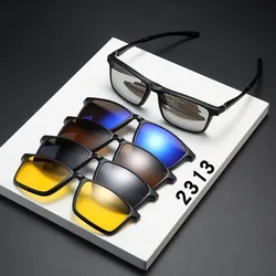 6 In 1 Spectacle Frame Men Women With 5 PCS Clip On Polarized Sunglasses Magnetic Glasses Male Computer Optical 2313