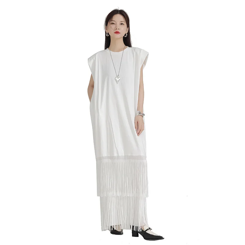 Vestido maxi de franja fina para mulher, bonito e elegante, verão, alta costura, novo, 2024