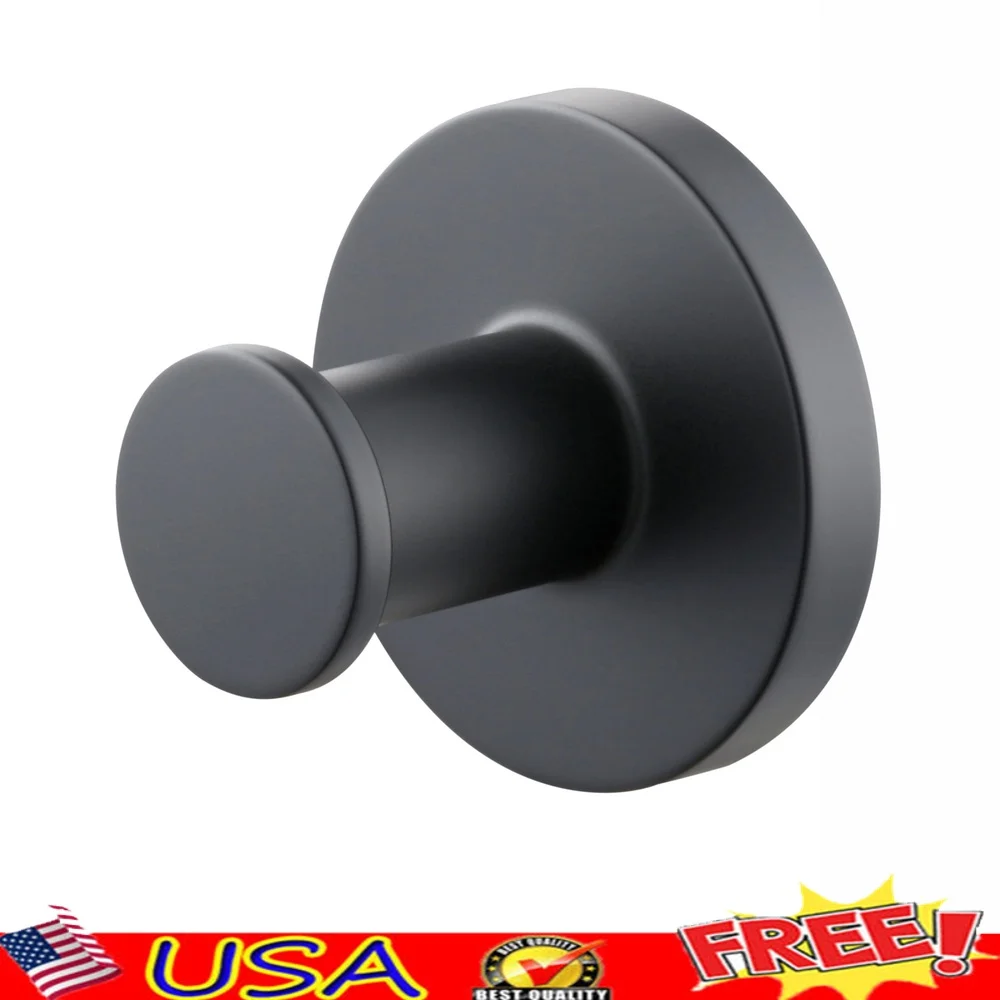 

Modern Round Robe Hook 2 Pack Matte Black Bathroom Accessory Easy Installation Rust Resistant Wall Mount Durable Design