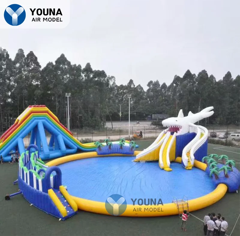 Inflatable Swimming Pool With Slide Premium Giant White Shark Castle PVC For Inflatable Water Pool Above Ground Kids And Adult