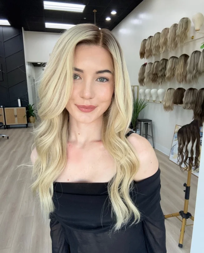 

Synthetic Wig High Quality Light Blond Wig with Natural Dark Short Roots Cosplay Daily Use Fibre Mixed Human Hair Wig Futura Wig