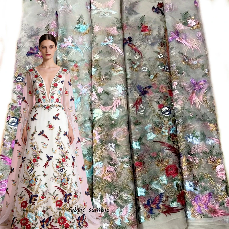 

2Yard 5Yards Exquisite Vintage Bird Netting Embroidered Dress Lace Fabric,Women's Clothes Lace Fabric