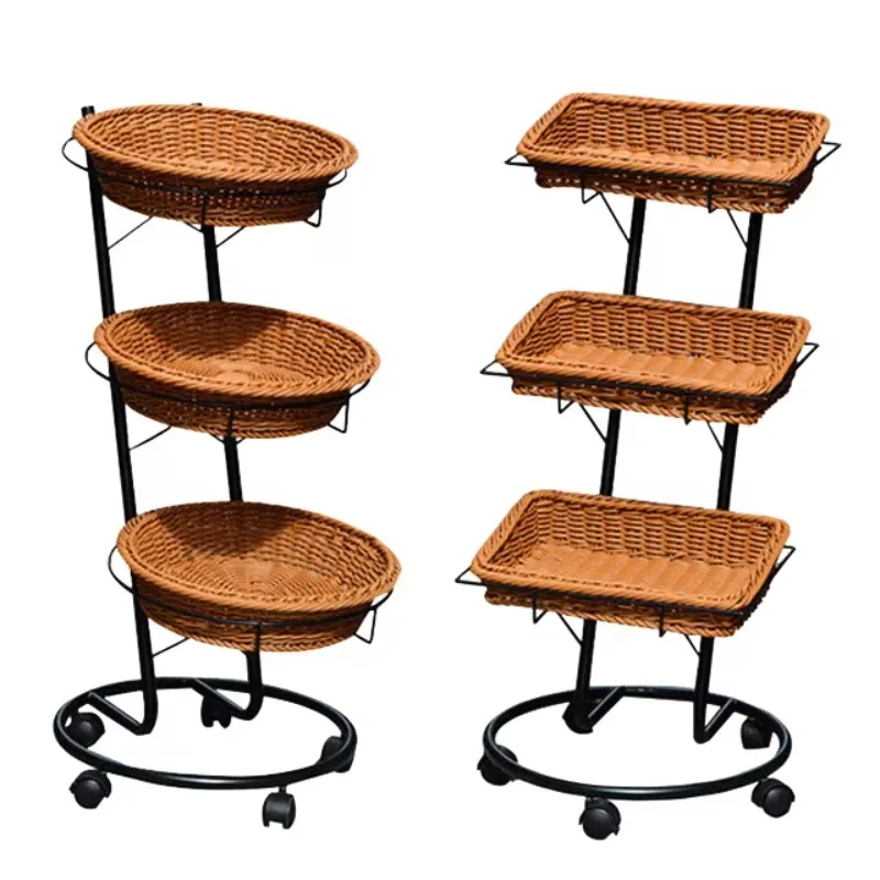 

Multi-layer fruit shelf cart supermarket convenience store promotional goods vine basket set display rack