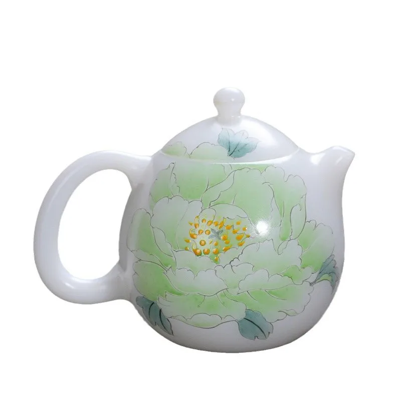 

Ice suet jade porcelain high-end teapot Dehua white porcelain single pot pure hand-painted bubble teapot ceramic kung fu tea