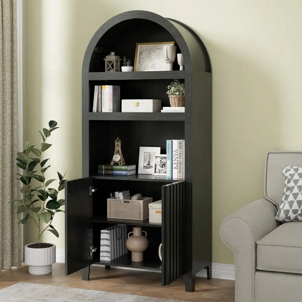 5-Tier Black Arched Cabinet for Living Room and Kitchen Storage