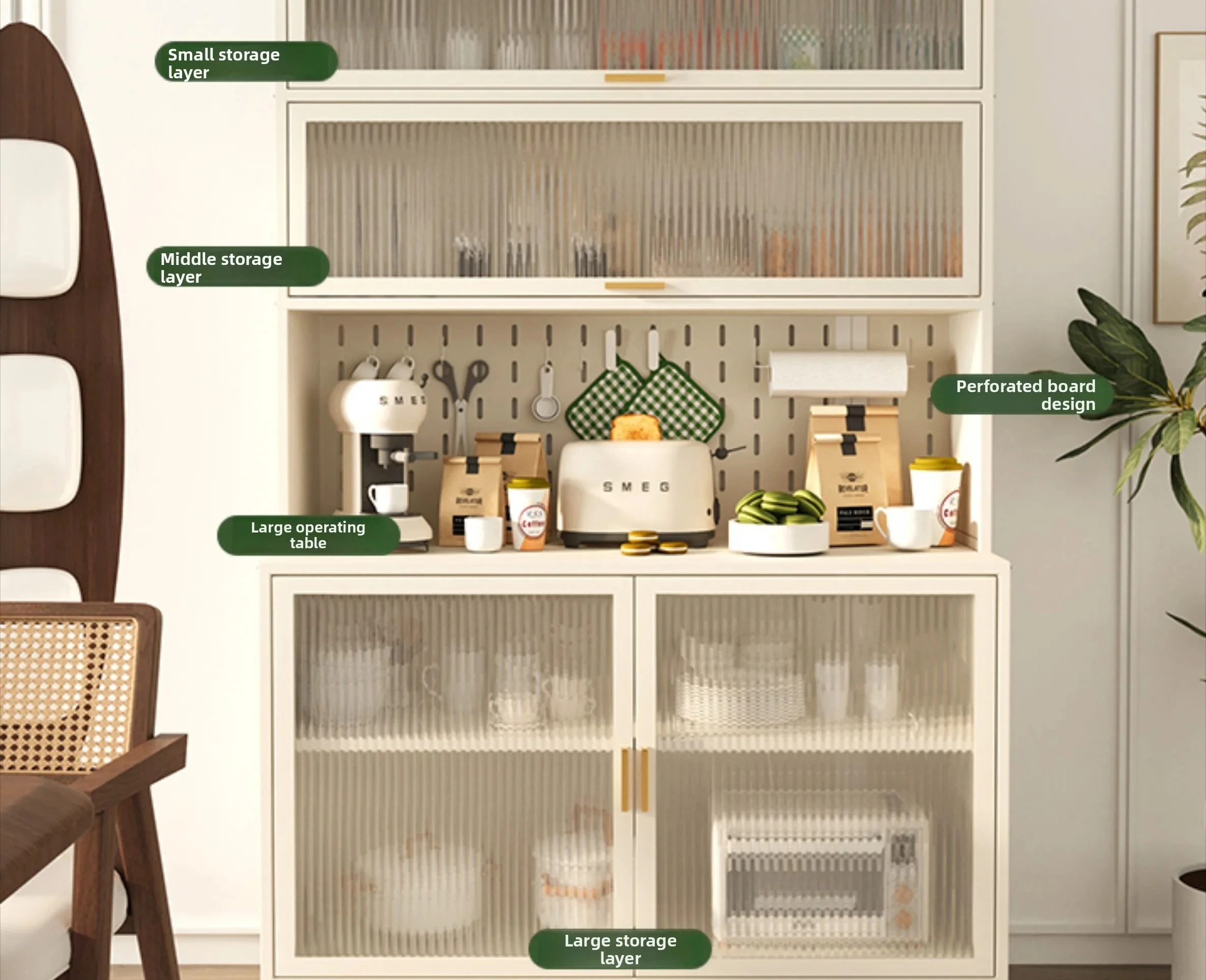 

Sideboard High Cabinet Restaurant Wall-Mounted Integrated Storage Cabinet Kitchen Multi-Functional Pegboard