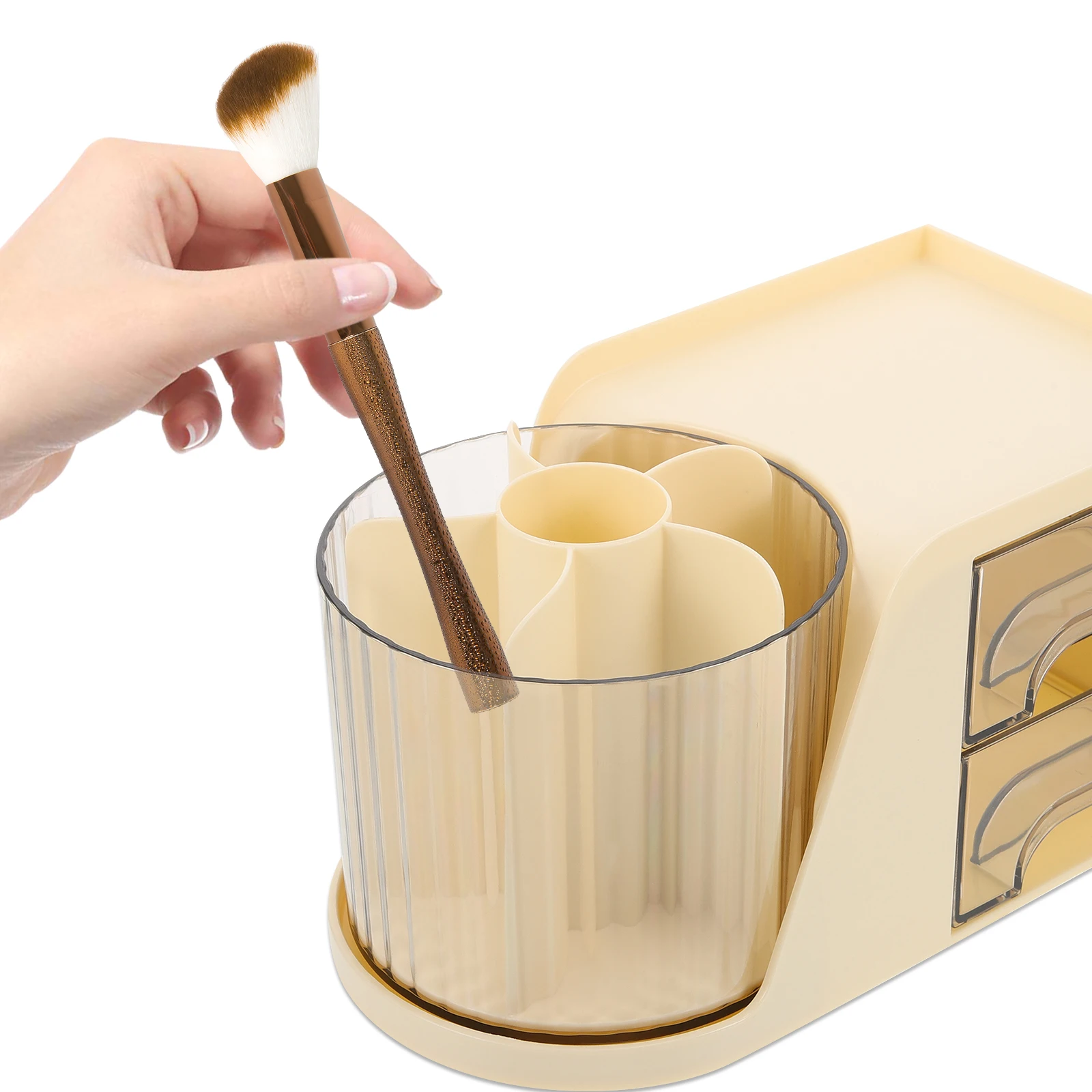 

Large Makeup Brush Storage Container Rotating Holder Cream Color Desk ganizers Pencil Holder Rotation Pen Art Desktop