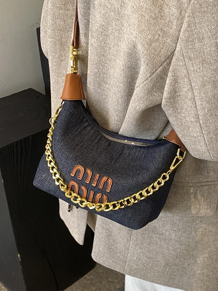 Trendy Design Retro Denim Hobos Shoulder Crossbody Bags Women Tote Handbags and Purses 2025 New Lady's Messenger Bag