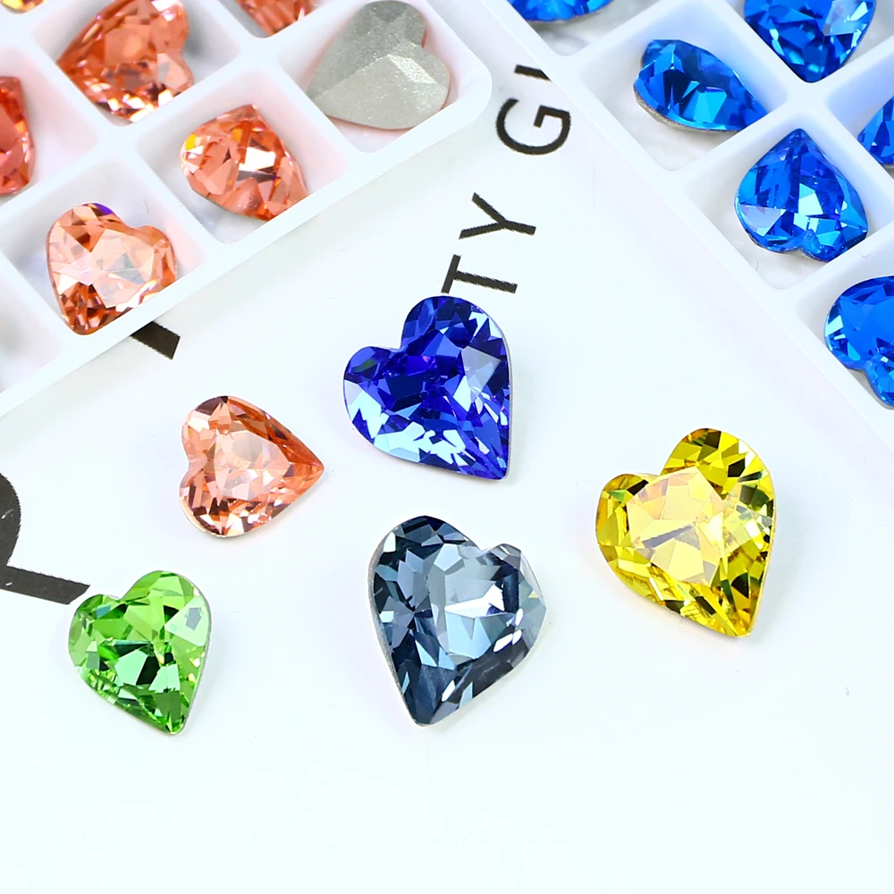 DongZhou Heart Shape K9 Crystal Fancy Stone Pointed Back Rhinestones Glue On Beads Glass Loose Diamond For Jewelry Making DIY