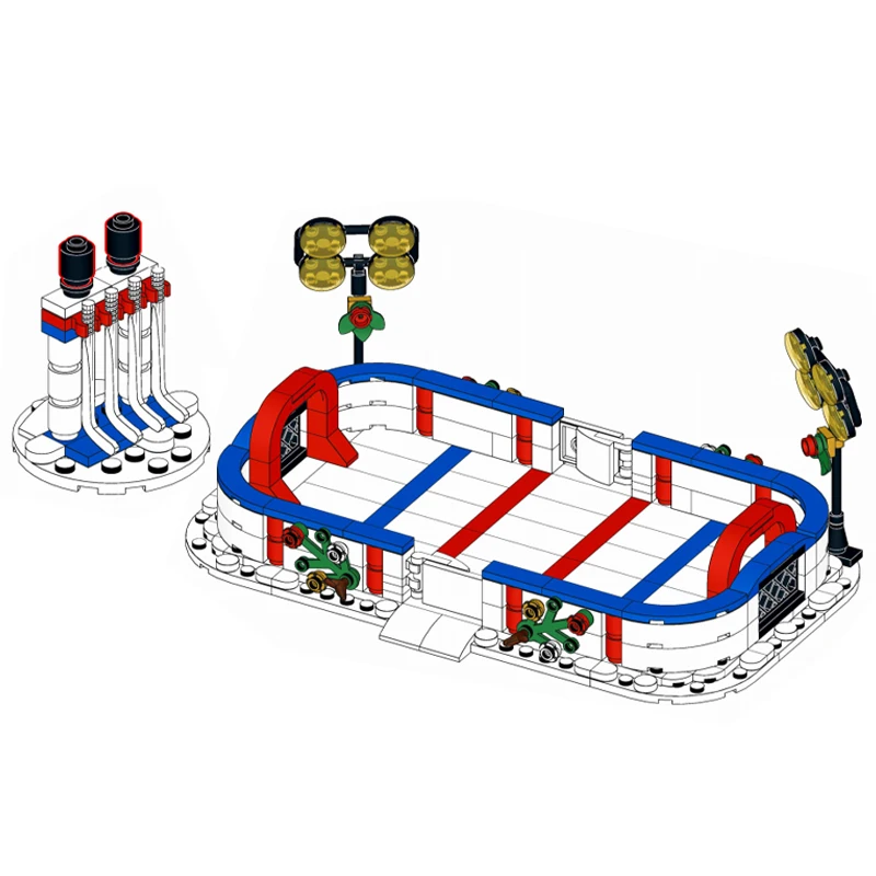 MOC Kid Educational Building Blocks Assembly Toy Holiday Winter Ice Hockey Stadium Scene Architectural Model Boy's Birthday Gift