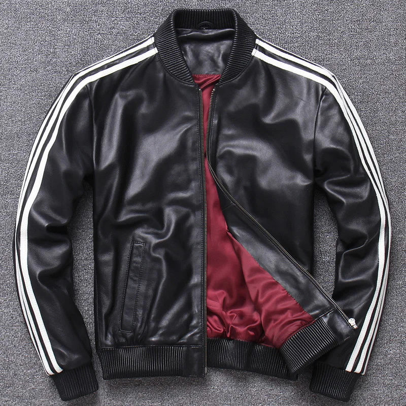 Leather Jackets Mens Real and Women Sheep Skin Baseball Leather Uniform Coats Couples Clothing Genuine Leather Jackets XXXL Plus