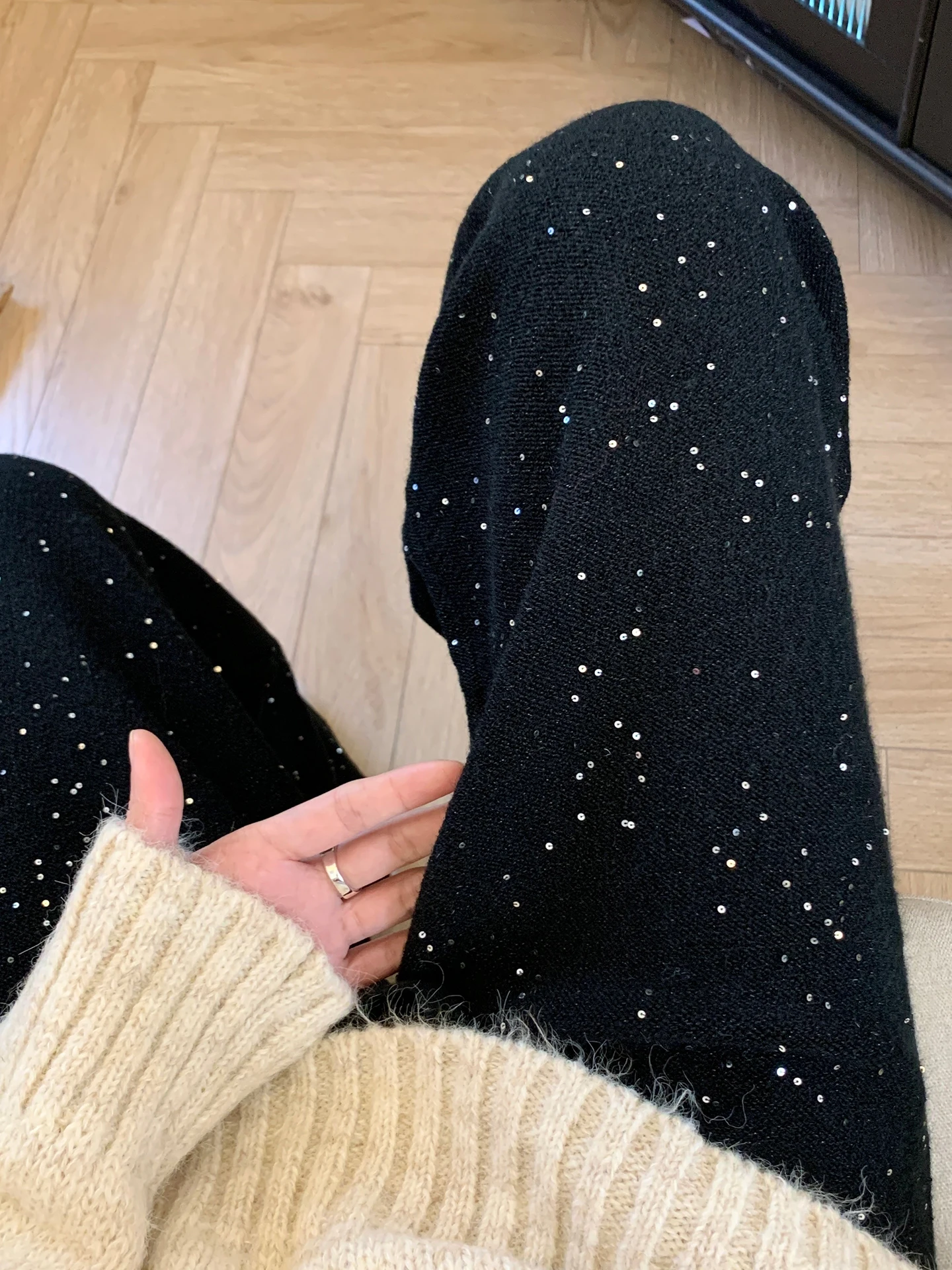 

Женские шерстяные брюки прямого кроя с широкими штанинами, завышенной талией, стразами, для работы и повседневной носки, зимний сезон