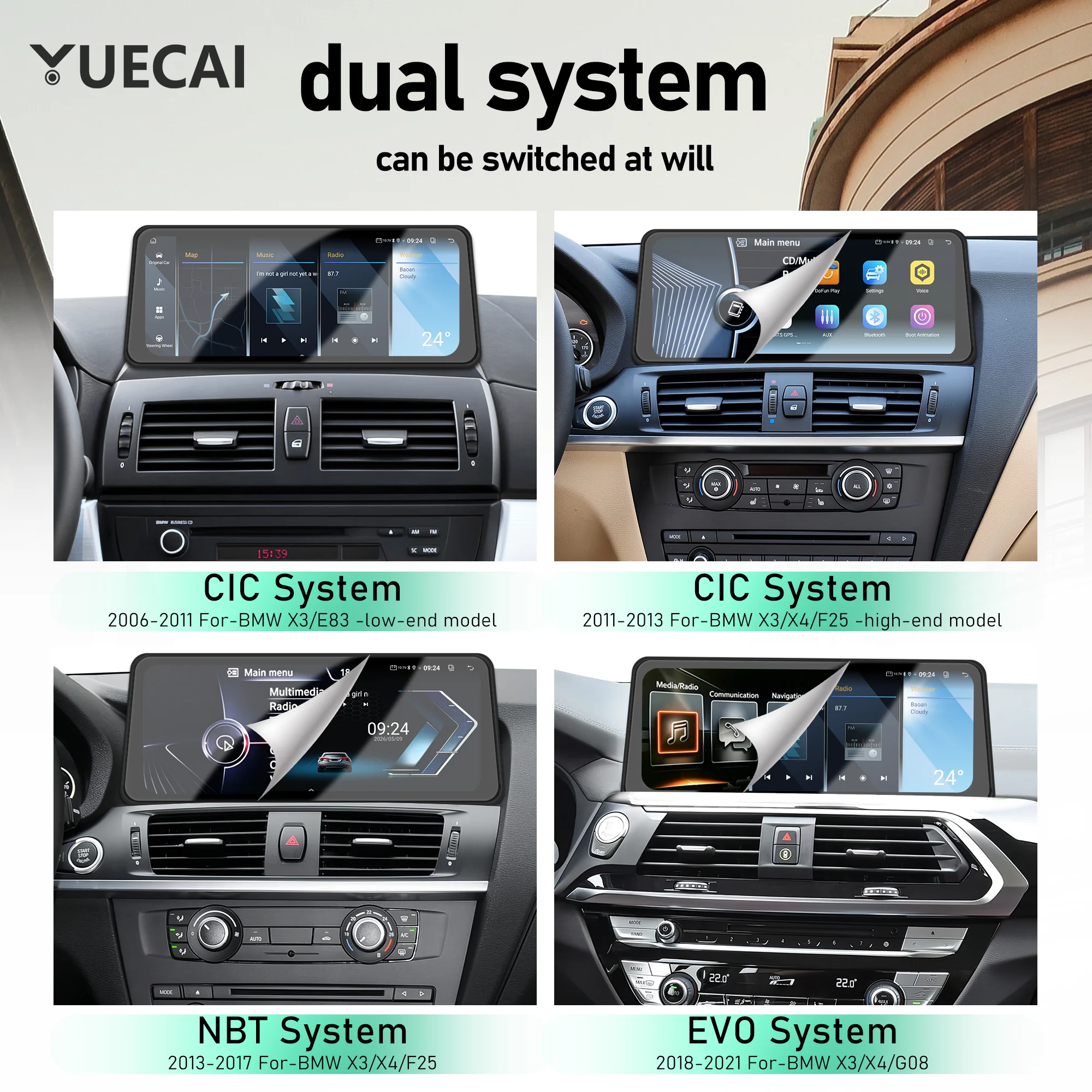 Suitable for BMW X3 X4 F25 F26 E83 E84 G08 Wireless CarPlay Android Auto 12.3-inch Ultra-thin Multimedia Touch Screen Car Radio