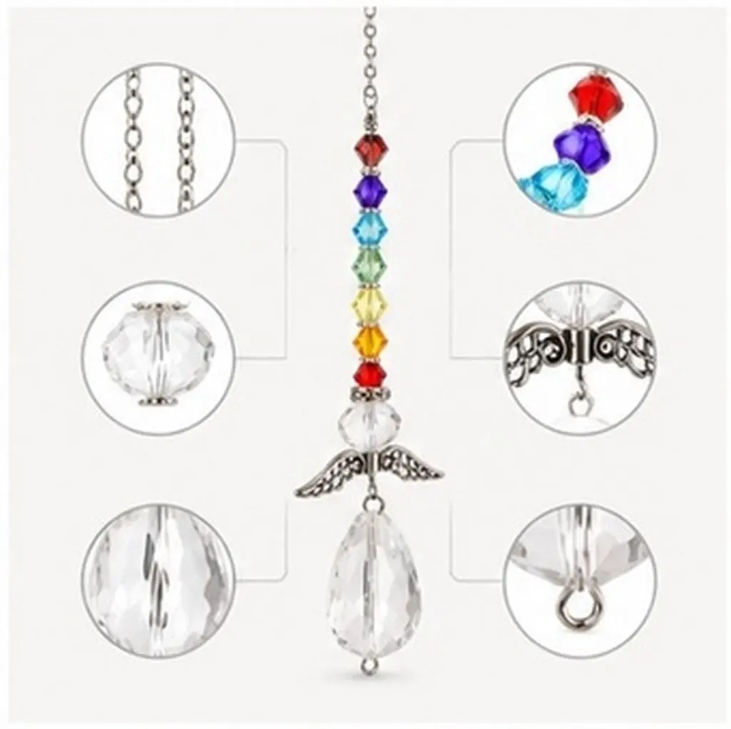 Crystal Angel Wing Sun Catcher Hanging Pendant for Window Garden Balcony Living Room Decoration Crystal Prism Light Catcher