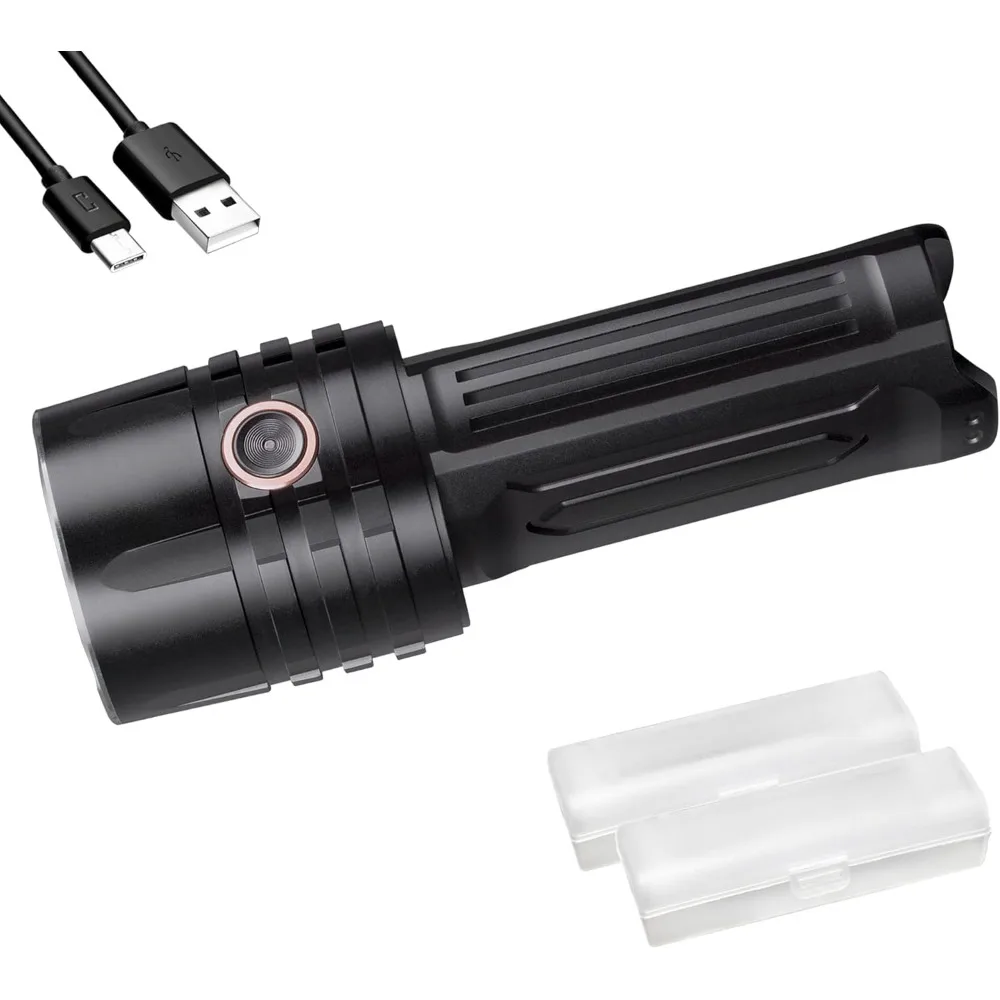 Super bright rechargeable flashlight, 10000 lumens long cast and high lumens with battery and organizer