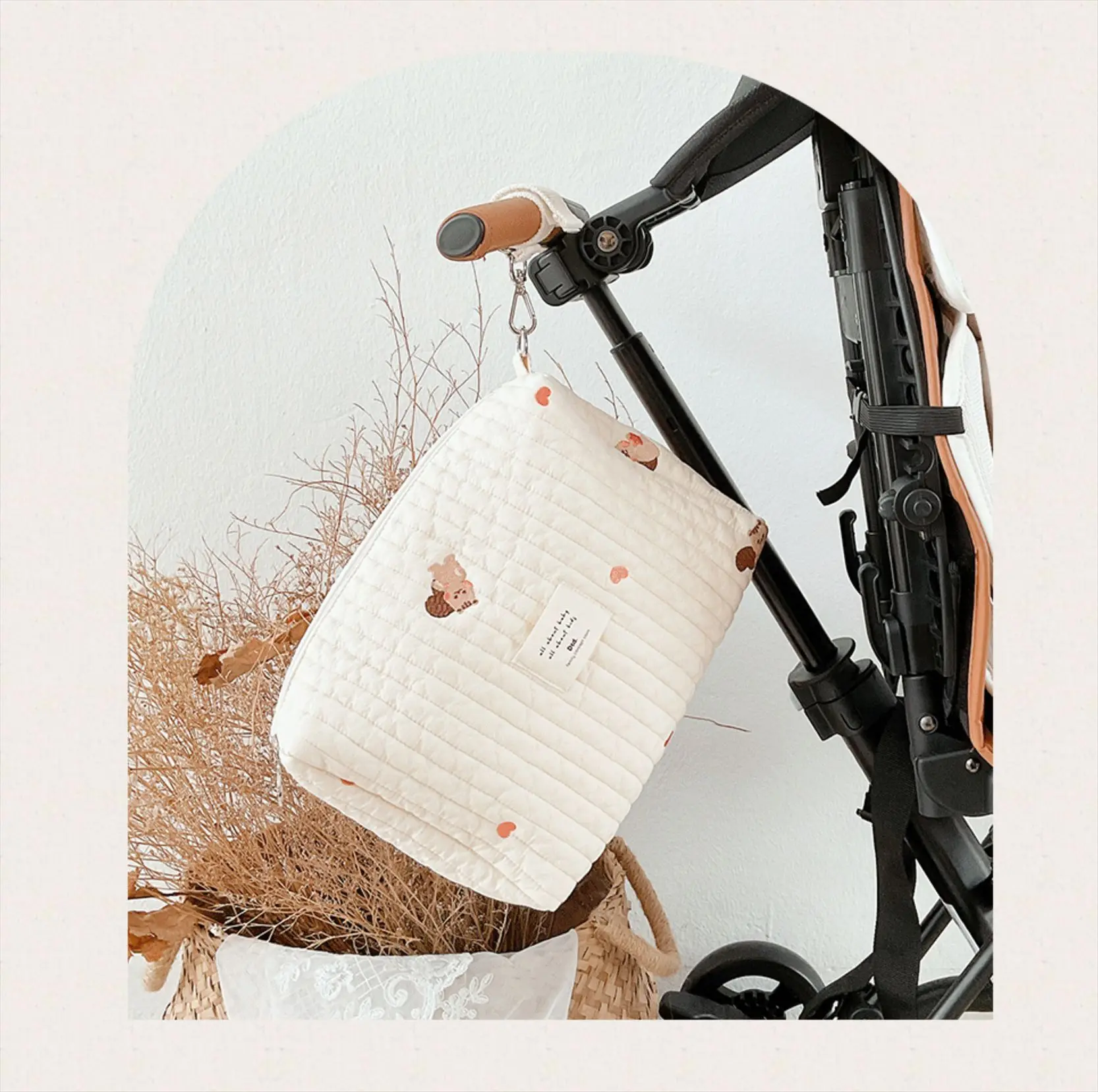 Ins Rits Geborduurde Gewatteerde Mama Tas Baby Kinderwagen Opknoping Tas Luierfles Organizer Tas Moeder En Baby Tas