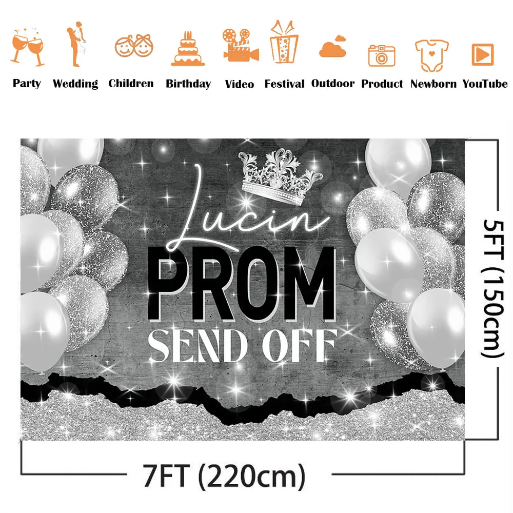 Prom Send Off Theme Backdrop Customize Name Sliver Glitter Shining Dots DIY Party Decoration Background Prom Flyer Banner