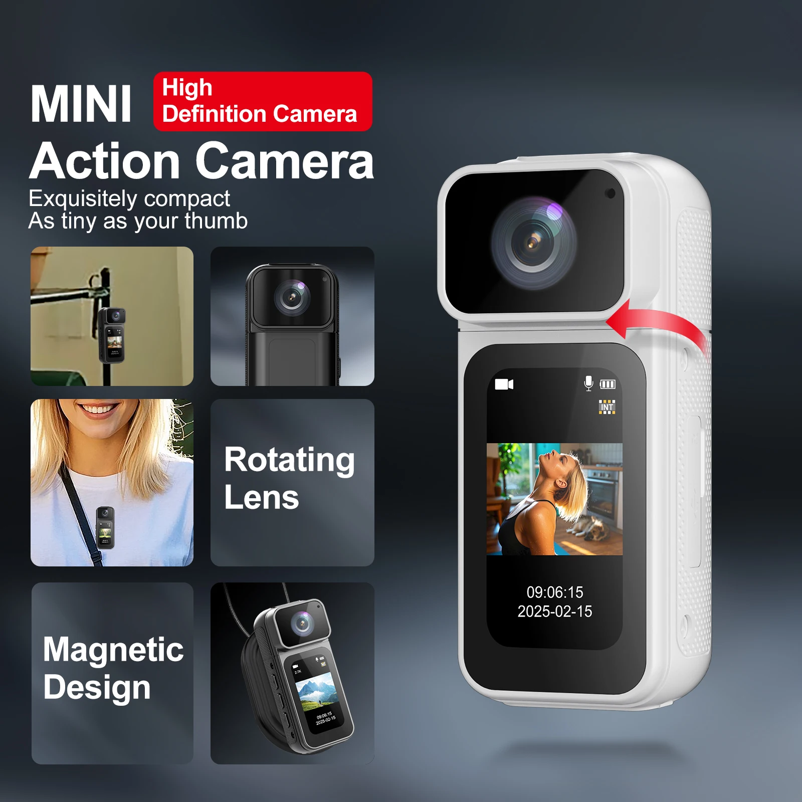 2.7K 1080P Magnetic Video Recorder WiFi Thumb Action Camera IPS Screen Small Sports DV Camcorder for Bicycle Motorcycle Riding