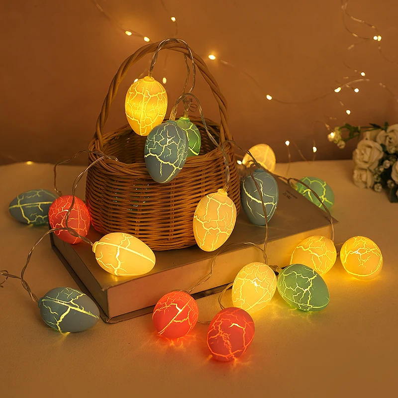 1,5 m Ostern Bunte Riss Eier Lichterkette 10LED Ostern Party Hause Leuchtende Anhänger Geburtstag Laterne String Bunny Ostern Dekor