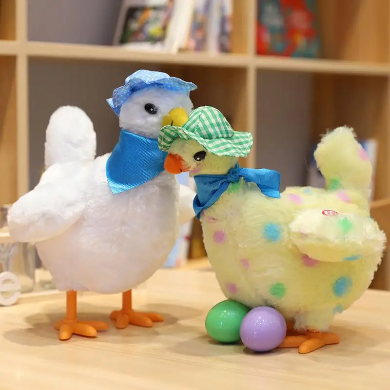 

Stuffed Chicken with Egg Plush Dancing Hen Puzzle Fun Musical Chicken Figurine Pet Toys Interactive Cat Toys Lays Eggs