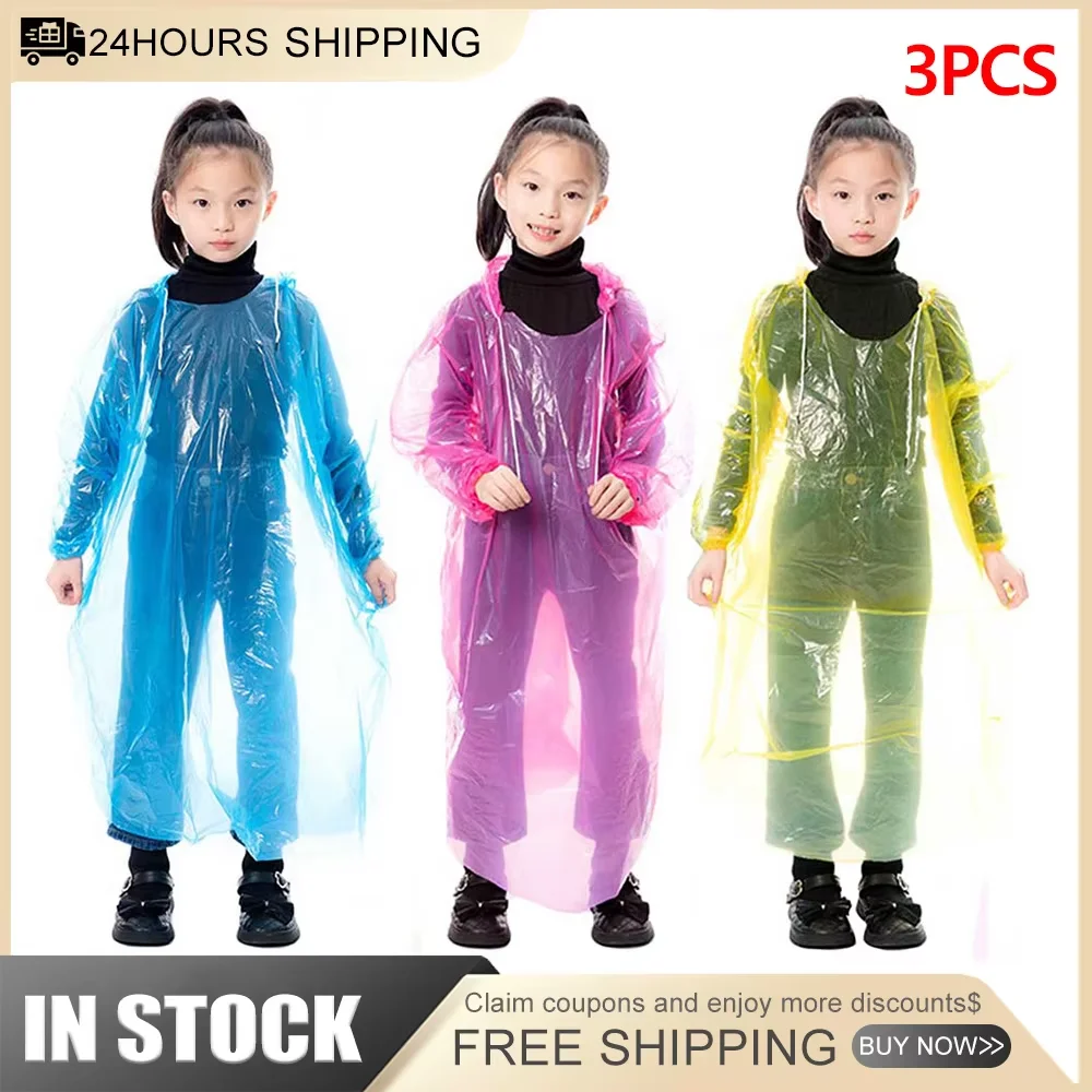 3Pcs Kids Travel Raincoat Waterproof Disposable Emergency Raincoats Plastic Rain Poncho for Outdoor Camping/Recreation/Hiking