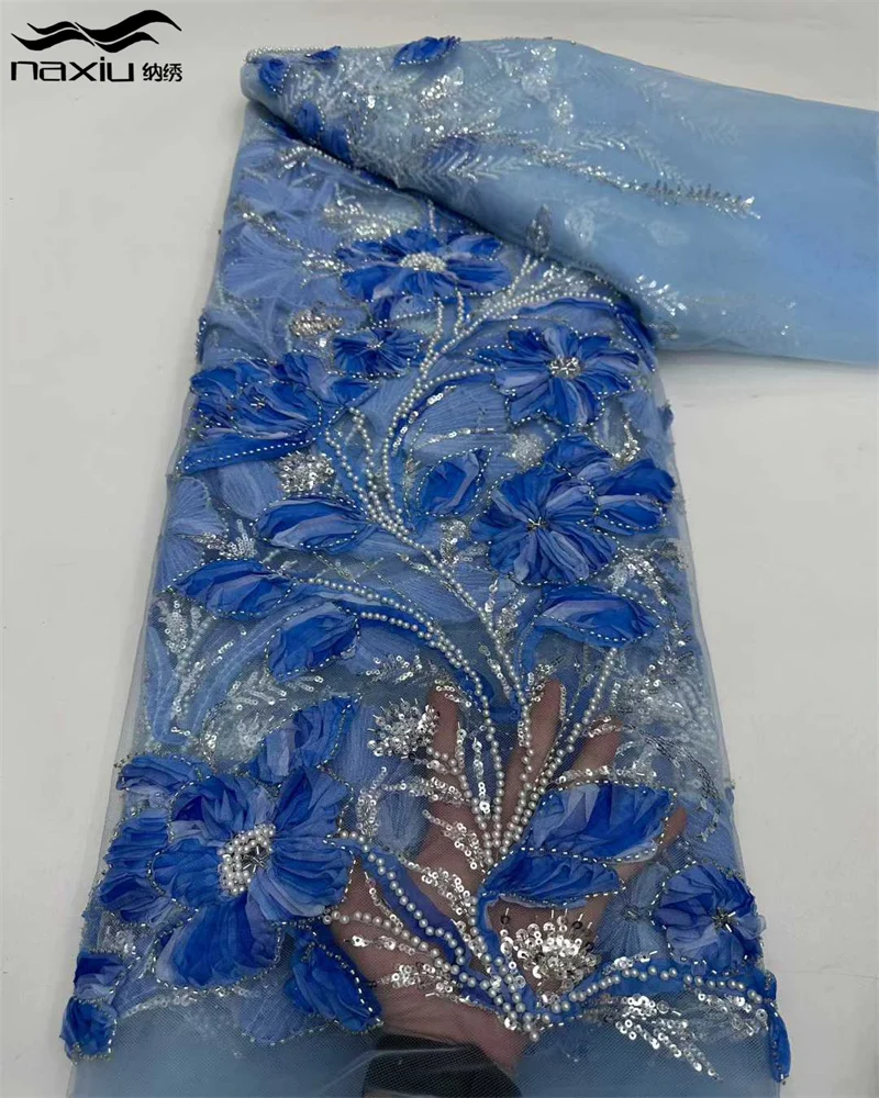 

Madison African Nigerian 3D Tulle Mesh Sequins Lace Fabric High Quality Embroidery Beads Net Lace Fabric For Party Dress