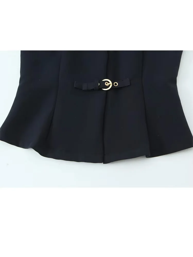 HH Zomer Effen Satijn Textuur 2 Delige Set Vrouwen Chic Mouwloze V-hals Gesp Decoratie Top Vest + Hoge Taille Bell-bottoms