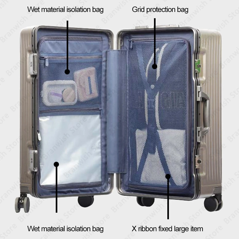 Aluminum Alloy Frame Suitcase Rolling Luggage With USB Port Boarding Cabin Travel Suitcase Alloy Trolley Case Carry On 20 Inch