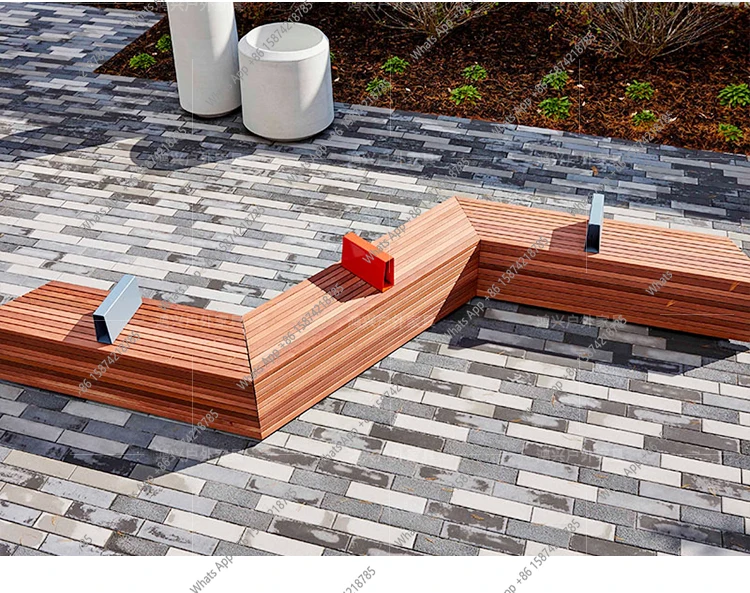Outdoor landscape wrought iron bench bamboo wood bench stainless steel park commercial solid wood park chair customization
