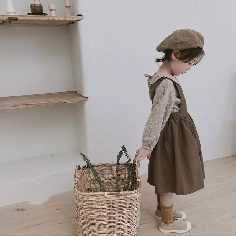 مجموعة ملابس الفتيات الربيعية لعام 2025 قميص بياقة الدمية منقوش + فستان بكتافة أطقم ملابس للأطفال جديدة للأعمار من 3 إلى 7 سنوات #3