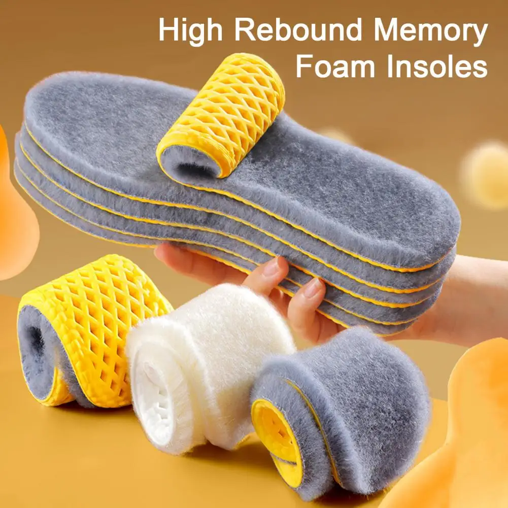 1 Pair Winter Shoe Insoles Moisture Absorbing Breathable Cushioned Memory Foam Insoles High Rebound Anti-Fatigue Thermal Insoles