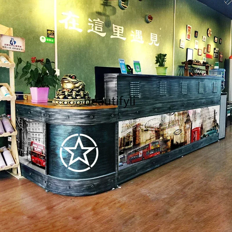 Retro Cashier Creative Industrial Style Bar Curved Counter Restaurant Milk Tea Shop
