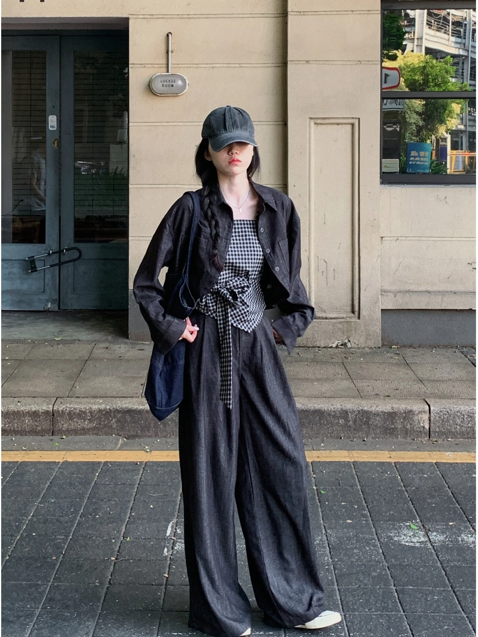 

plus Size Casual Plaid Tie-Dye Denim Jacket Wide Leg Pants Set Autumn New Design Korean Style High Waist Long Sleeve Fashion Set
