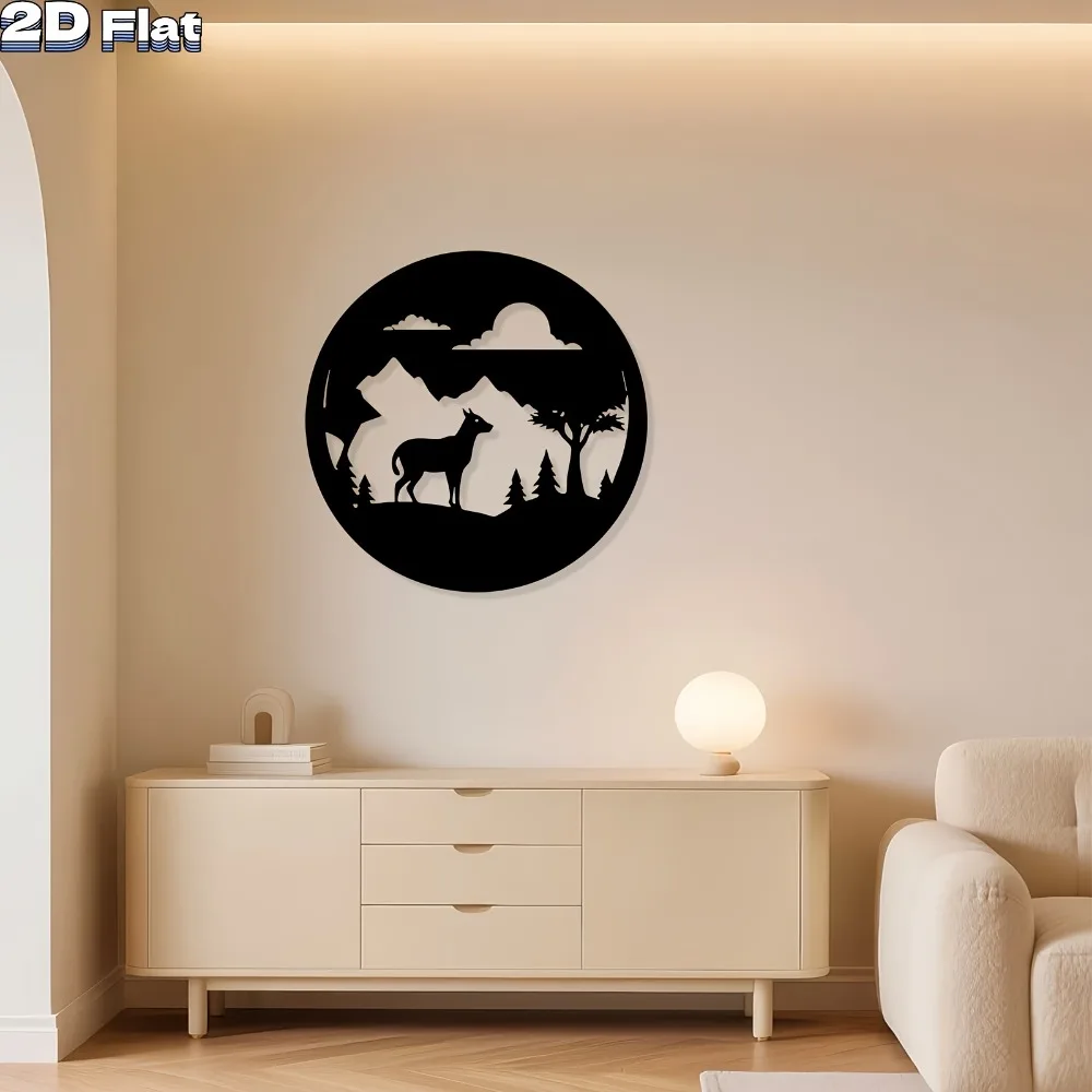 1pc Deer & Mountain Metal Wall Art, Serene Sculpture for Living Room & Garden, Weather-Resistant Gift for New Year Christmas