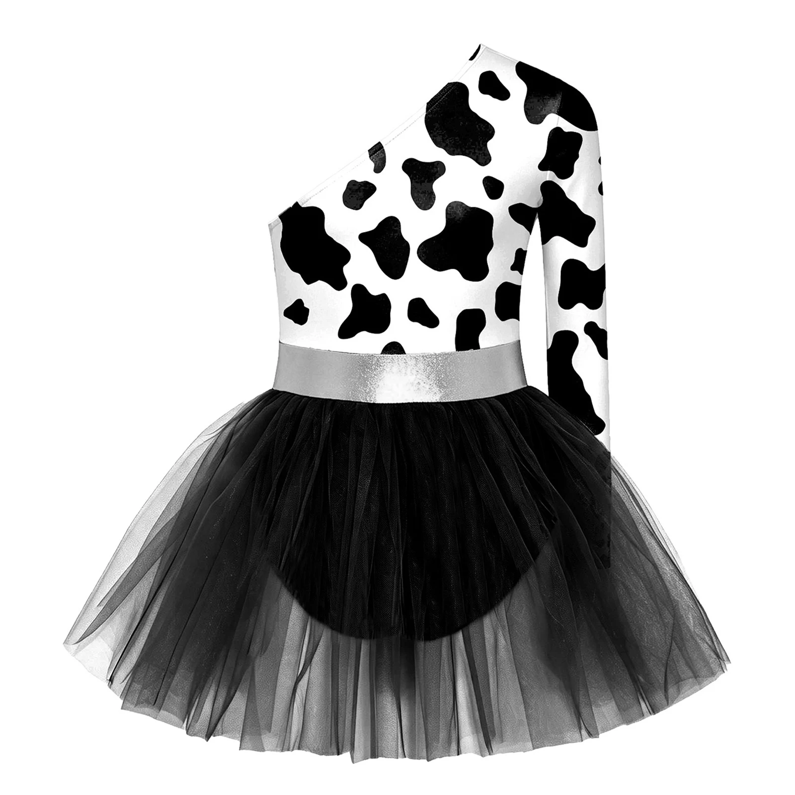 Kinder Mädchen Tiermuster Ballett-Tutu-Kleid Höhlenmensch-Aufführungskostüm Langarm Metallisch Bedrucktes Oberteil Tüllkleid – Detail 10