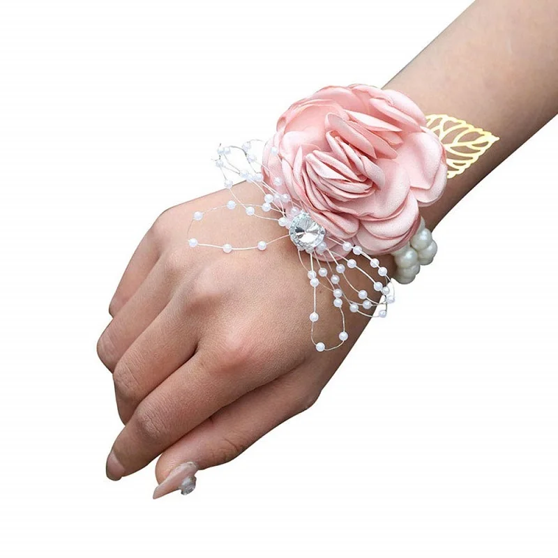 Wedding Bridal Bridesmaid Wrist Flower Artificial Silk Rose Bracelet Flowers Hand Flower Decor for Prom Party Wedding Supplies