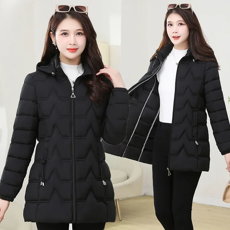 Women's Big Size Clothing Down Cotton Jacket Autumn Winter Slim Hooded Warm Outerwear Fashion Design Ladies Coats Female Parkas