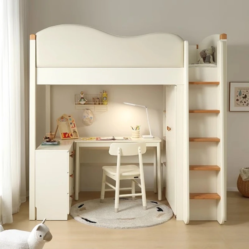 

Modern Children Elevated Bedroom Single Bed Multi Functional Bed Equipped With A Writing Desk And Wardrobe Bedroom Furniture