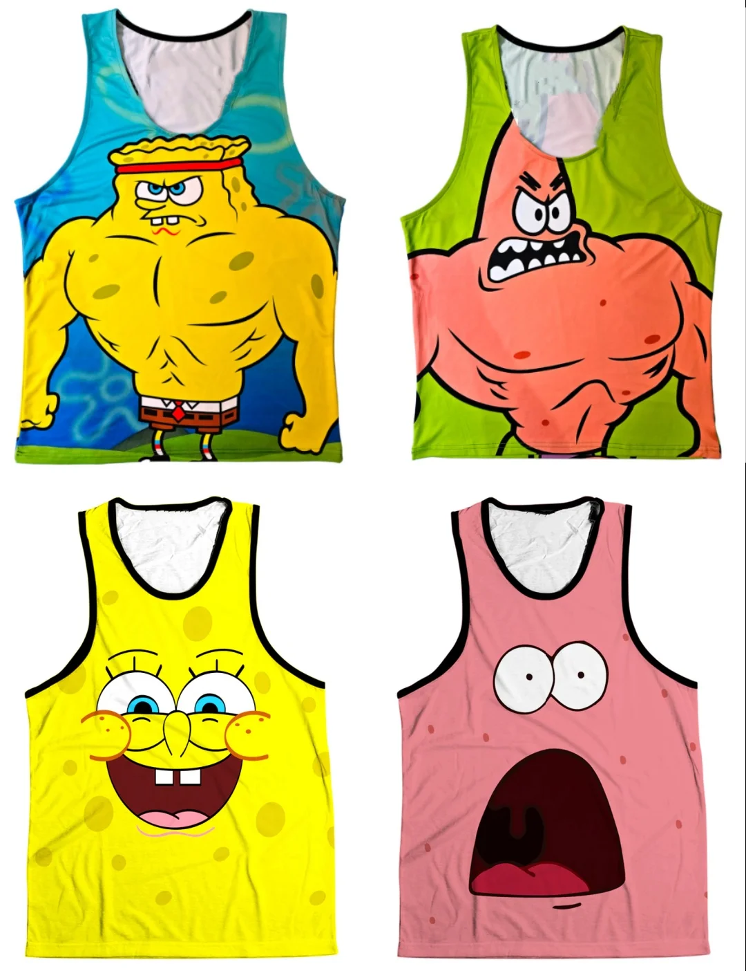 Adult and Children's Parent-child, Couple Bikini Bottom Eye-catching Vest, Quirky SpongeBob 3D Print Sleeveless T-shirt