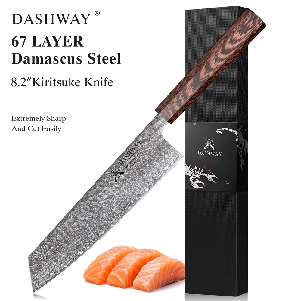 

DASHWAY 8.2" Japanese Style Kiritsuke Chef Knife Damascus Steel Slicer Meat Cleaver Handmade Professional Kitchen Bunka Knives