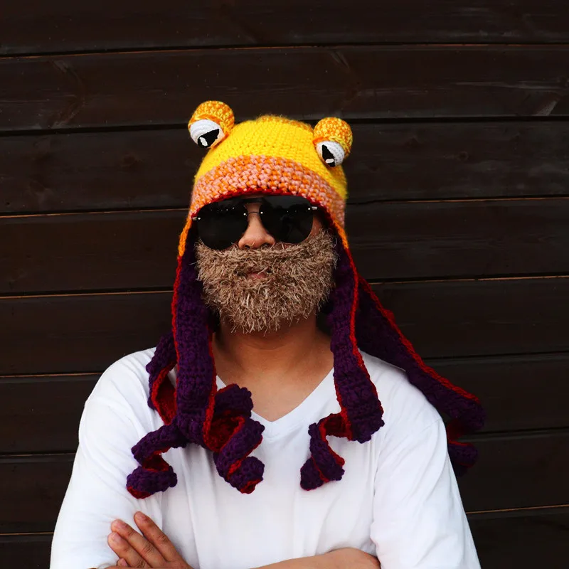 Hat Knitted Hat Cartoon Octopus Halloween Wacky hat Unisex Funny Hat Warm Sea Party Weird