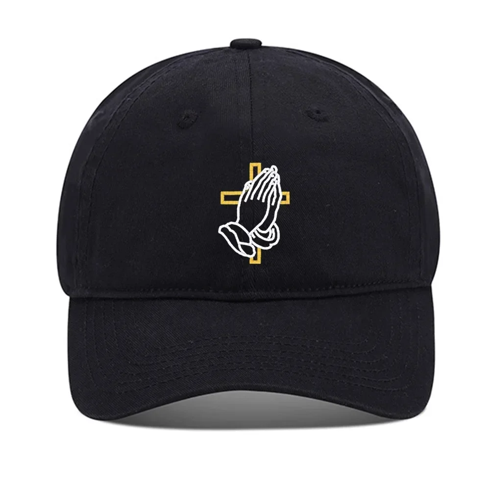 Lyprerazy Baseball Caps Praying Hands with Cross Unisex Embroidery Baseball Cap Washed Cotton Embroidered Adjustable Cap