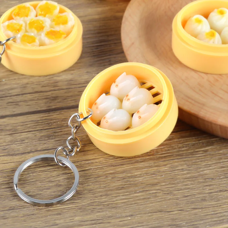 Simulation Food Keychain Pendant Funny Gift Dumplings Noodles Breakfast Key Chain PVC Toys Party Couple Car Bag Key Rings