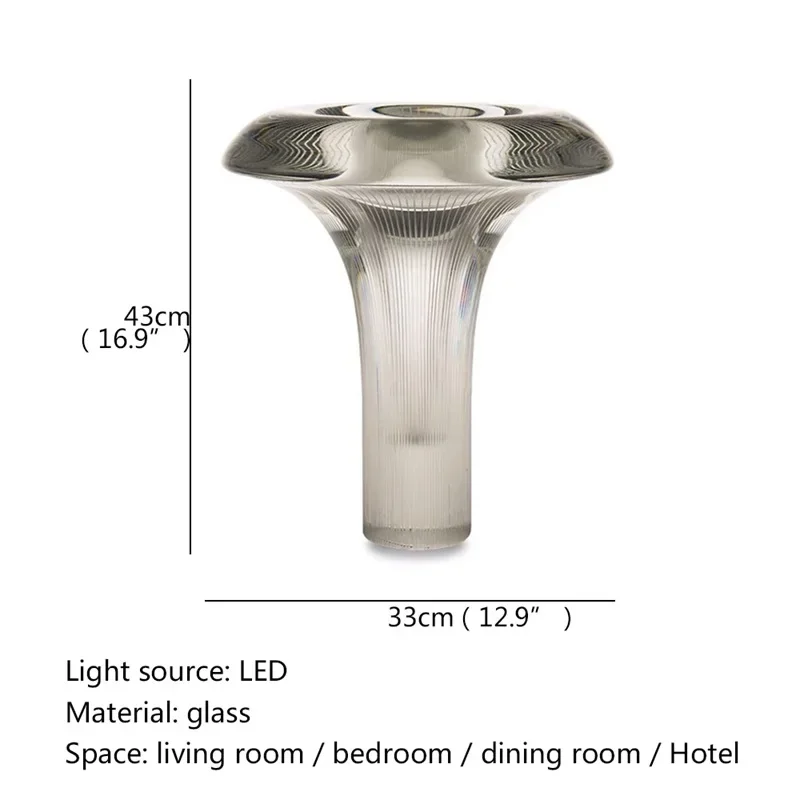 KARLOS Modern Mushroom Table Lamp Creative Design LED Grey Glass Desk Light Decorative For Home Study Bedroom