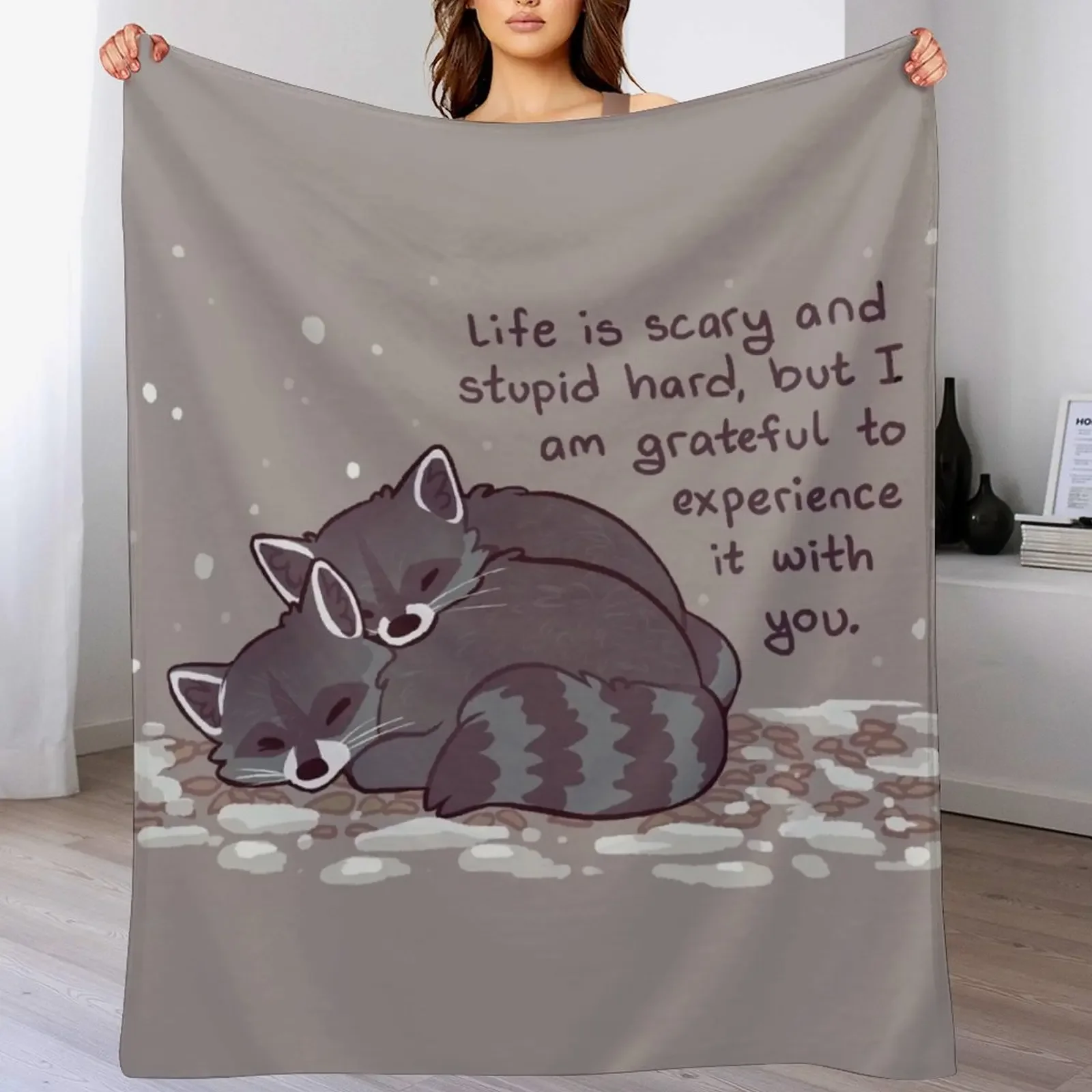 I Am Grateful to Experience it With You Snuggly Raccoons Throw Blanket Warm Throw Blanket Gift for Anniversary