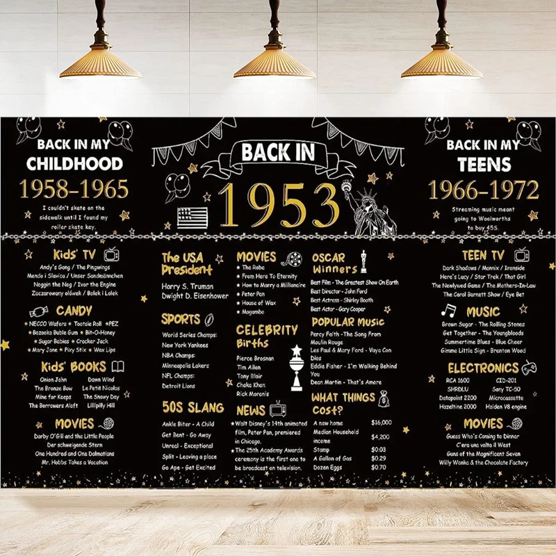 Photography Backdrop Newspaper Back In 1953 70th Year Old Birthday Background Home Party Backdrop Wall Banner For Men And Women