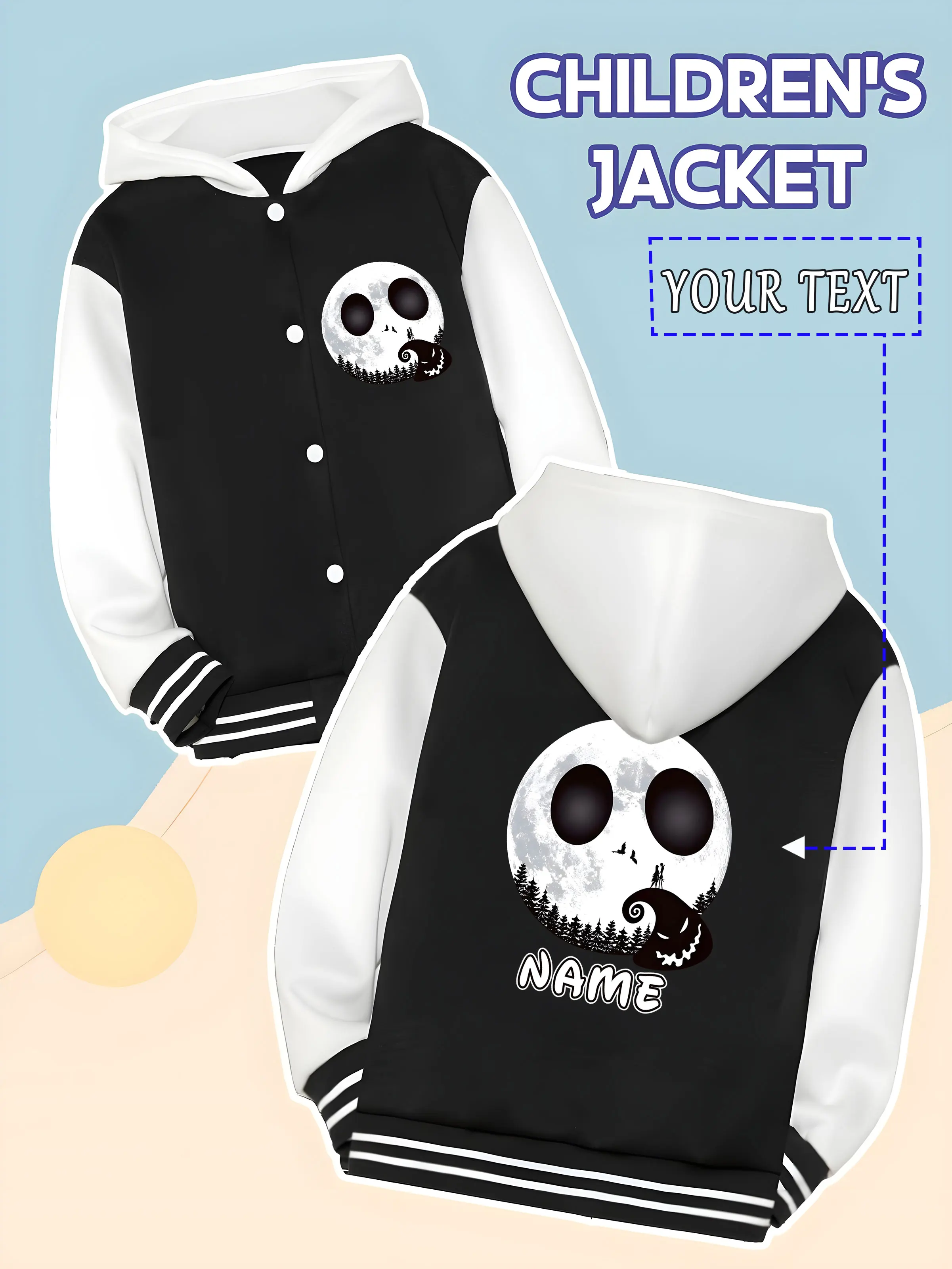 

MINISO Disney's "The Nightmare Before Christmas" themed children's baseball jacket - Jack Skeleton creative design, unique and e